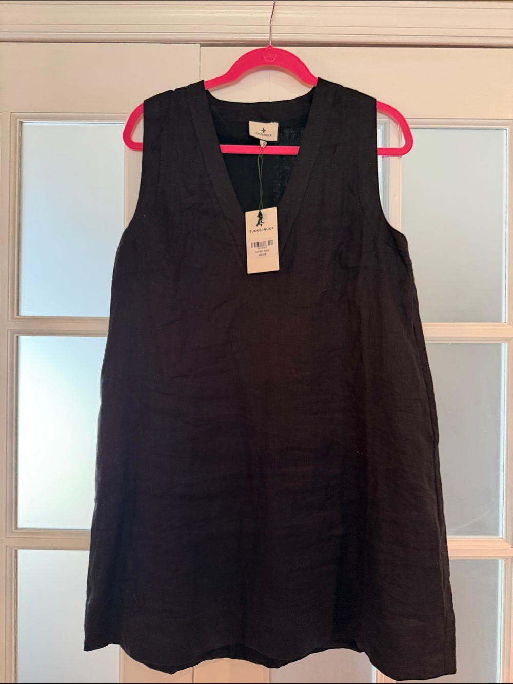 Tuckernuck Black Sleeveless V-Neck Linen Mini Dress